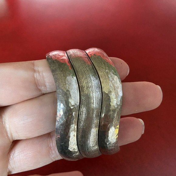 Signed ROHNER Handmade STERLING SILVER Cuff Bracelet - Hand Made Vintage Jewelry - Picture 2 of 4